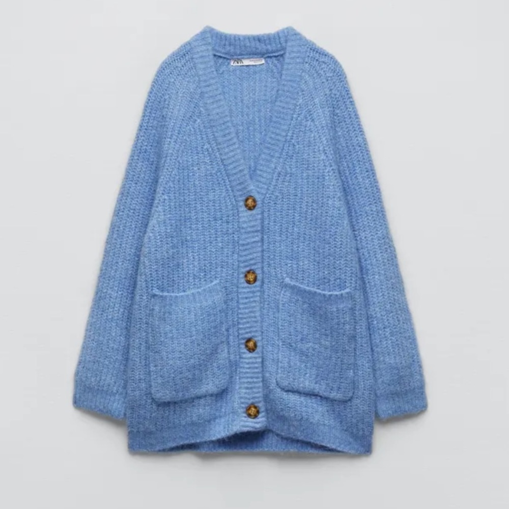 Blue cardigan sweater